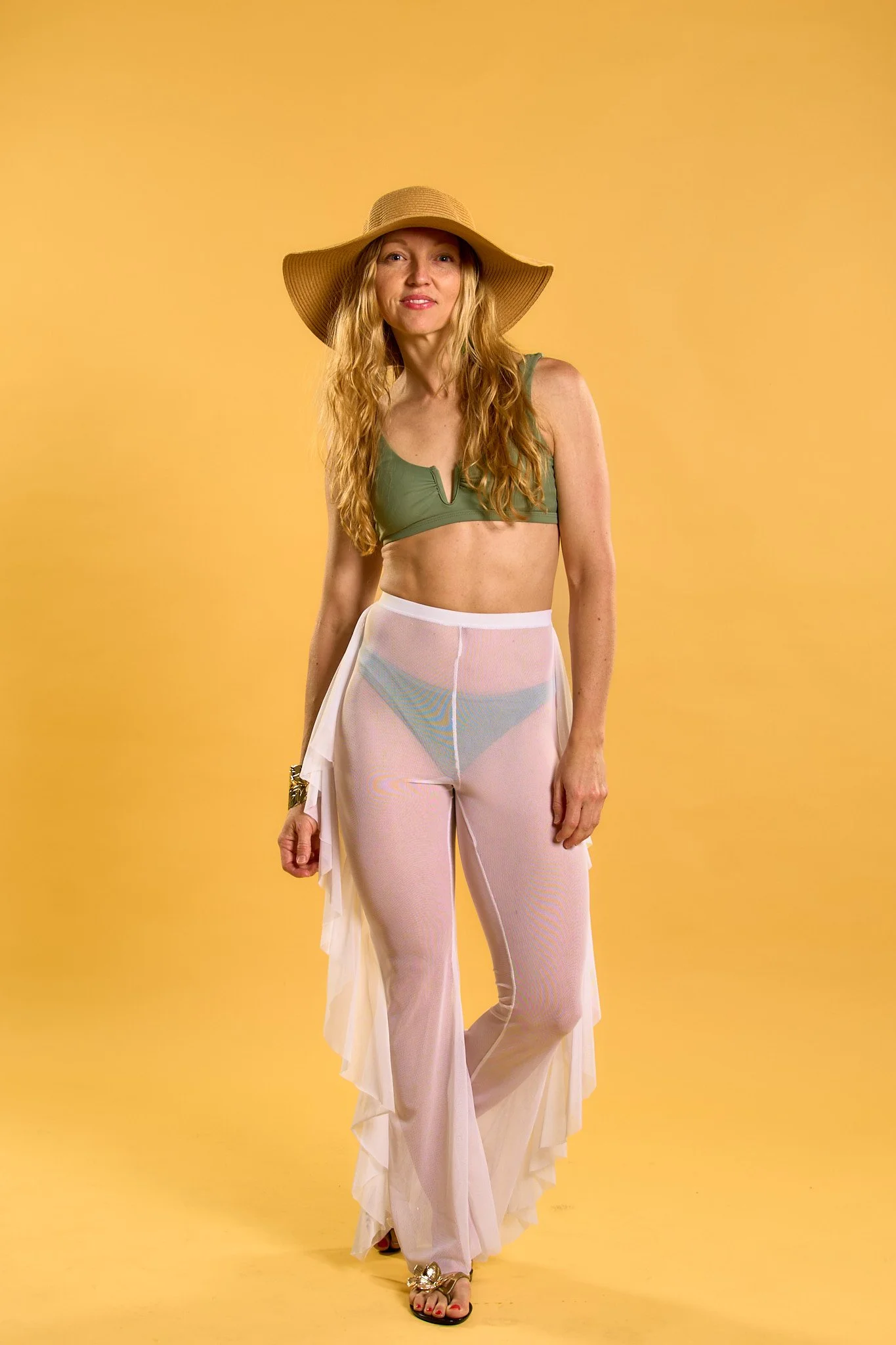 White Mesh Ruffle Pants
