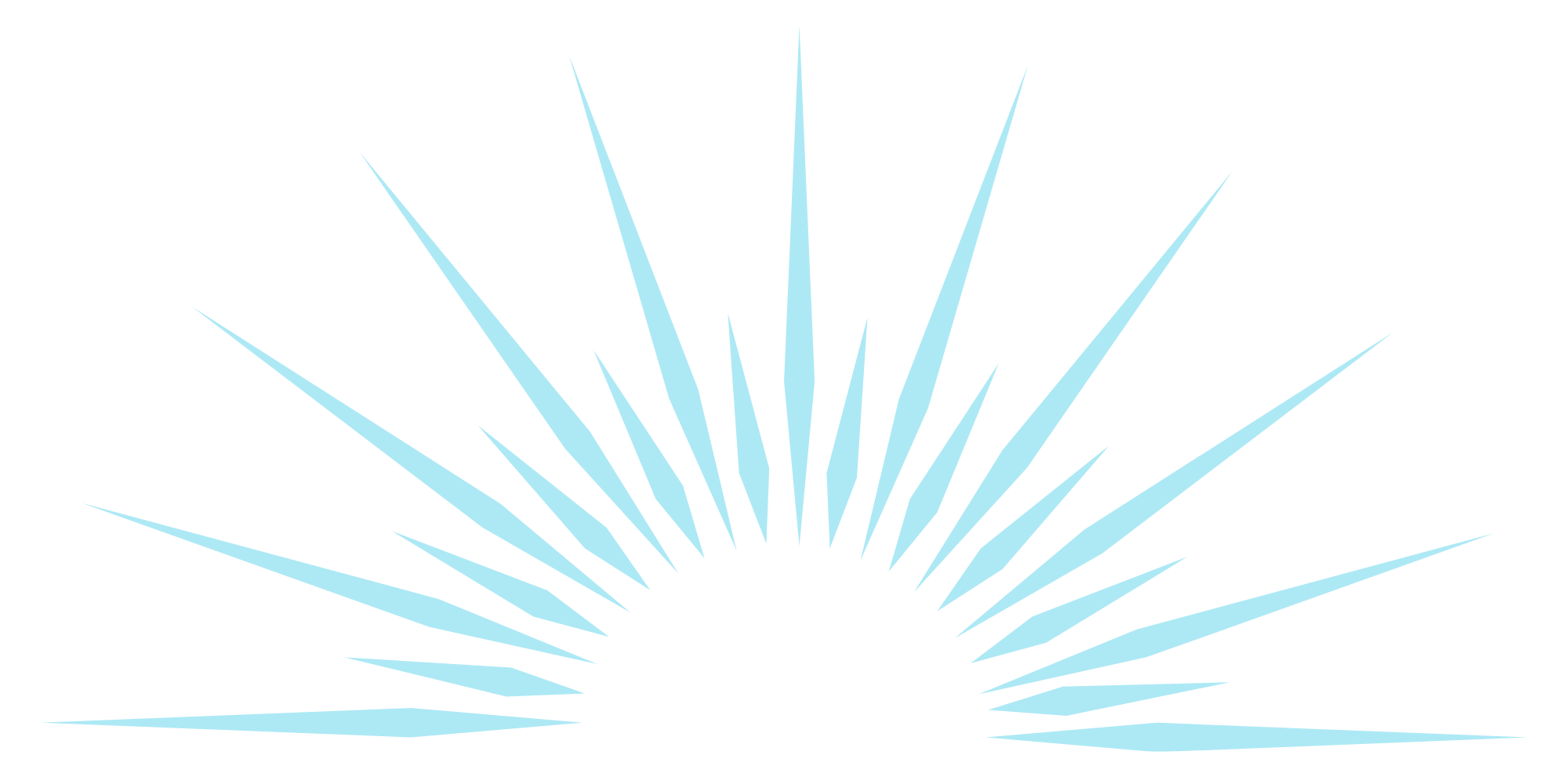 Light blue rays radiate outward from a central point on a black background, resembling a starburst or sunburst pattern.