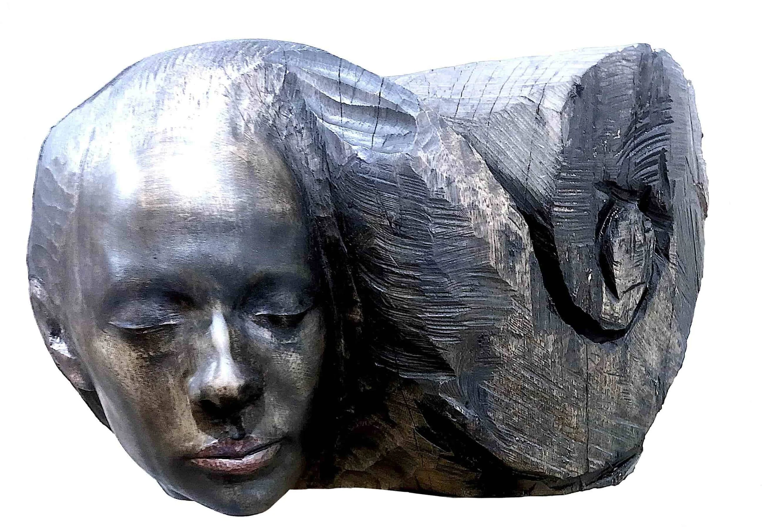 'SPIRALING', painted woodcarving, Melbourne 2023.