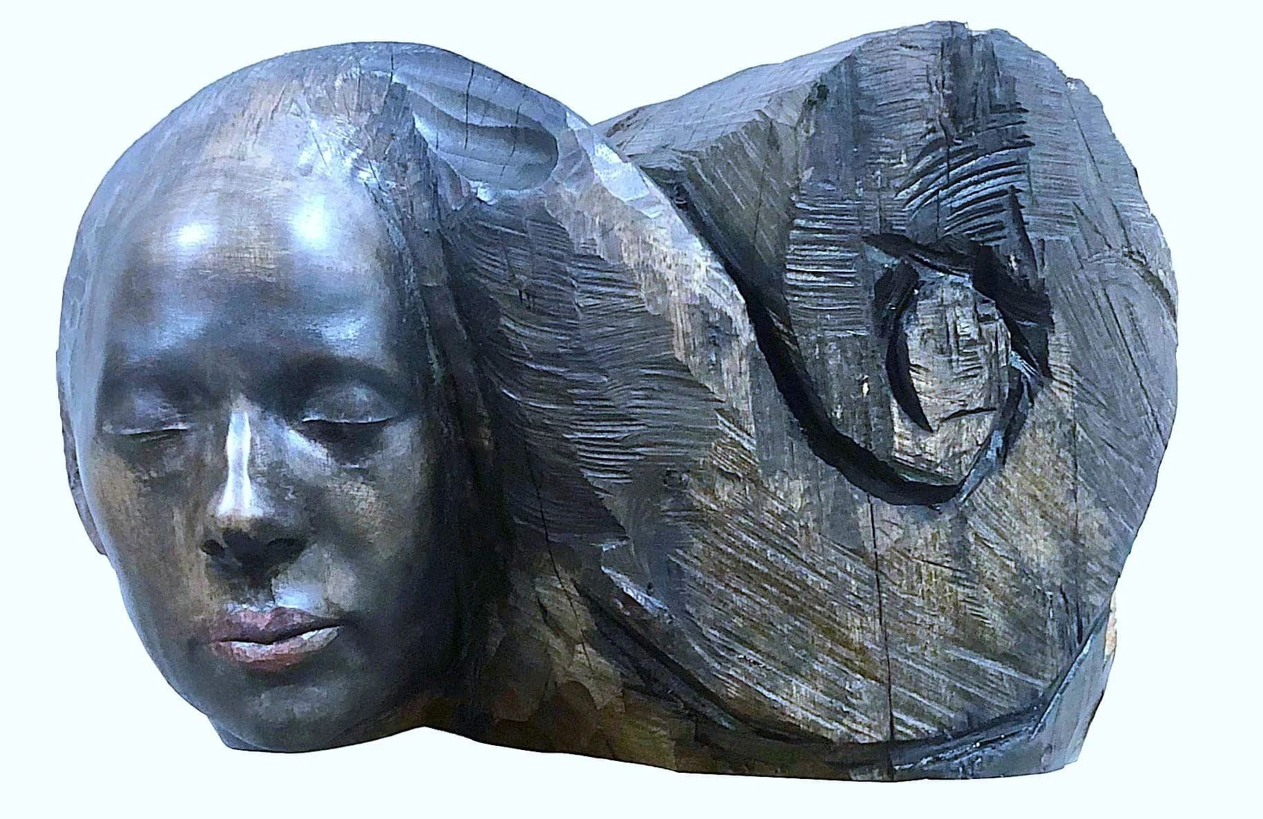 'SPIRALING', painted woodcarving, Melbourne 2023.