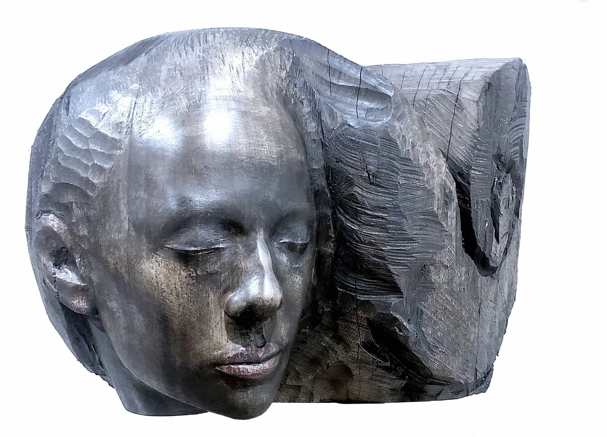 'SPIRALING', painted woodcarving, Melbourne 2023.