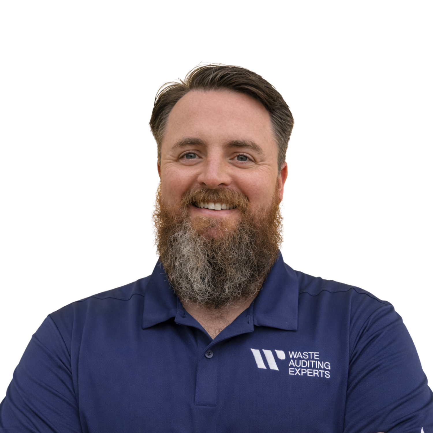 A man with a beard wearing a blue shirt