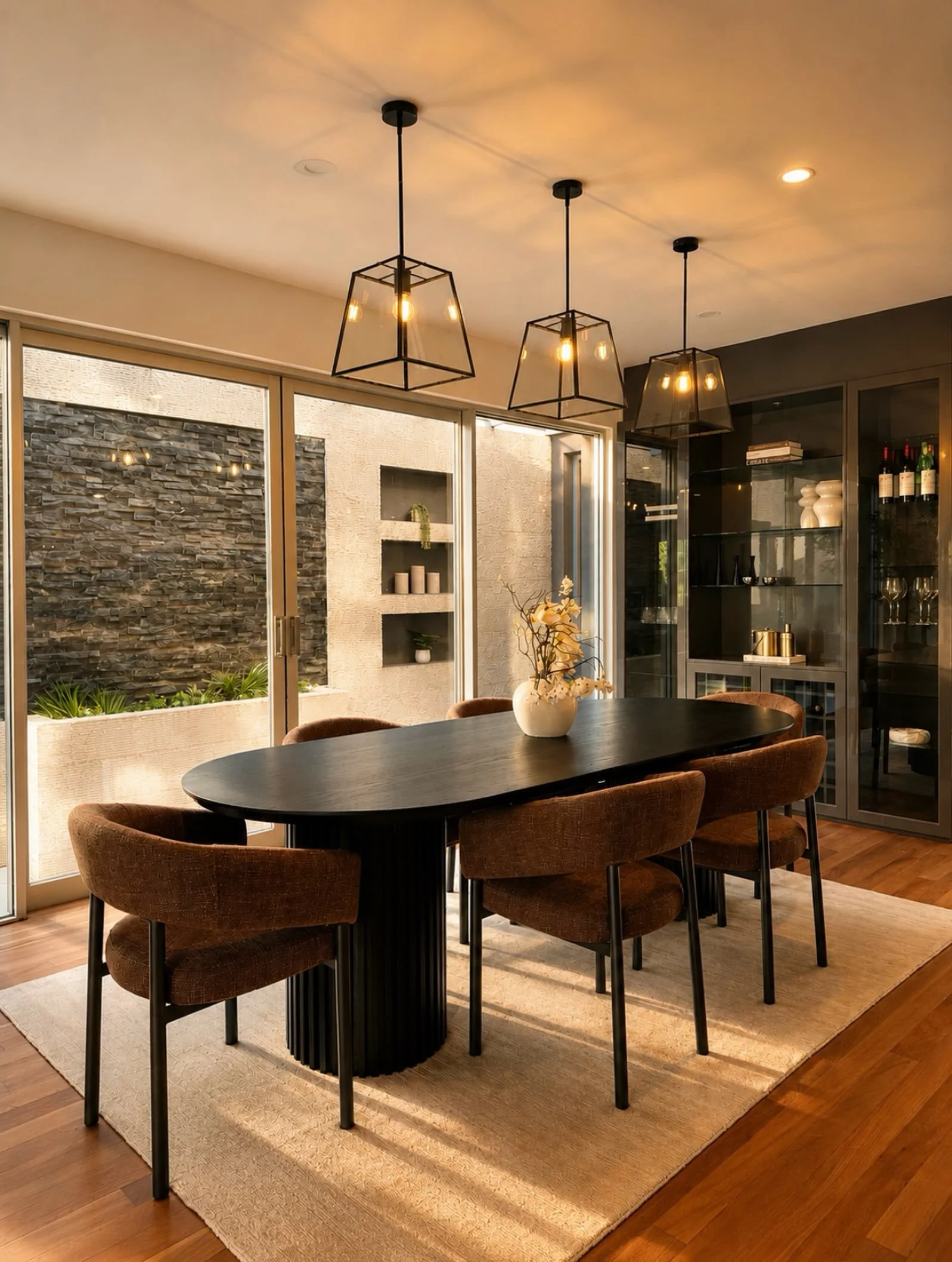 Dining, with a little more sass and drama 💃

For this South Yarra home, we leaned into the existing dark cabinetry, layering in black accents and rich tobacco-toned dining chairs to create a sense of cohesion, tying everything up with a light, textu