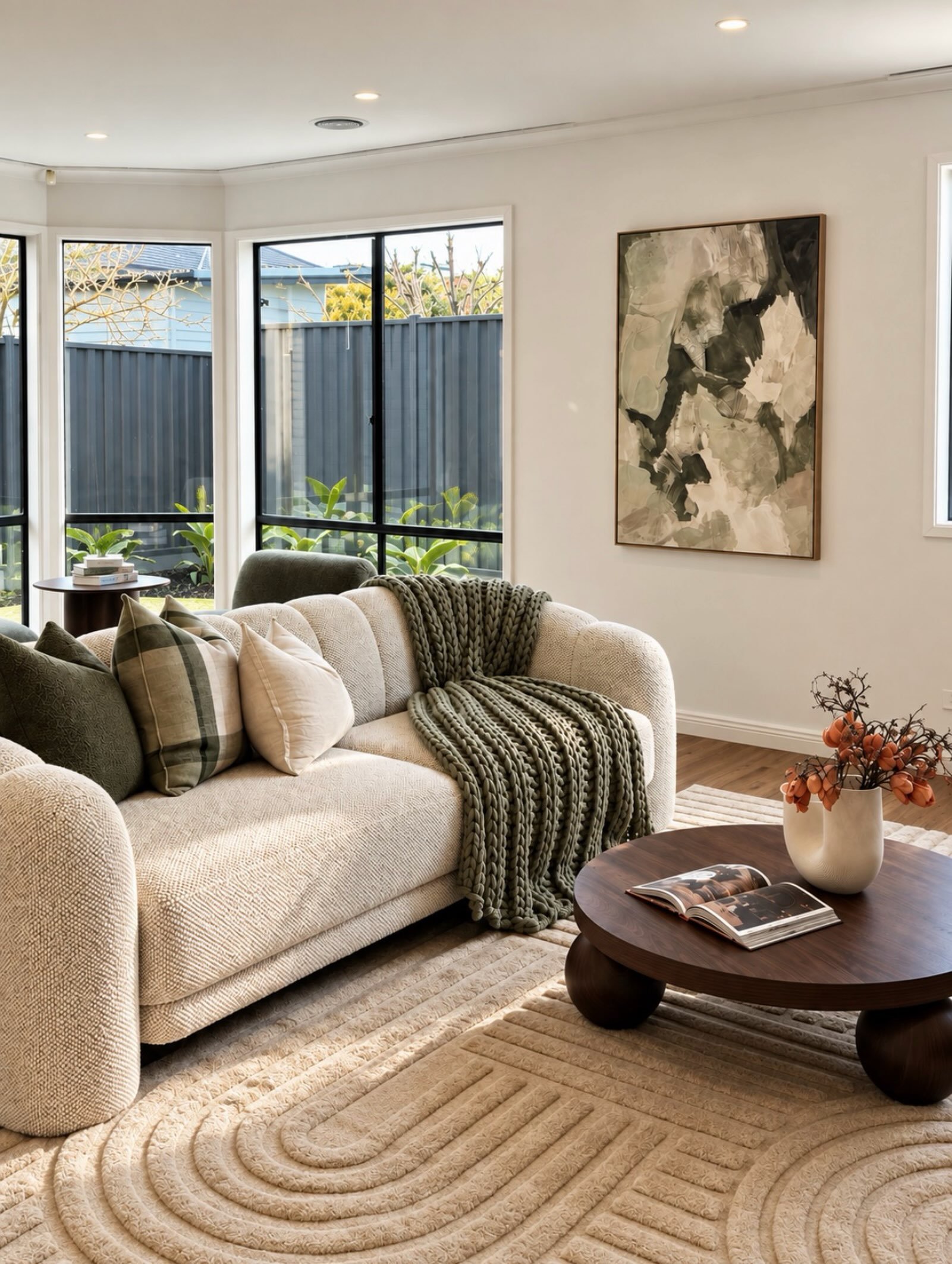 Fresh reno, warm layers. We kept the palette soft and tonal, then brought in olive, walnut and sculptural forms to give the space a little more depth and personality. 🫒🌰

Styled by @novahomestaging 

Coming to market soon with:
Agent @michael_renze
