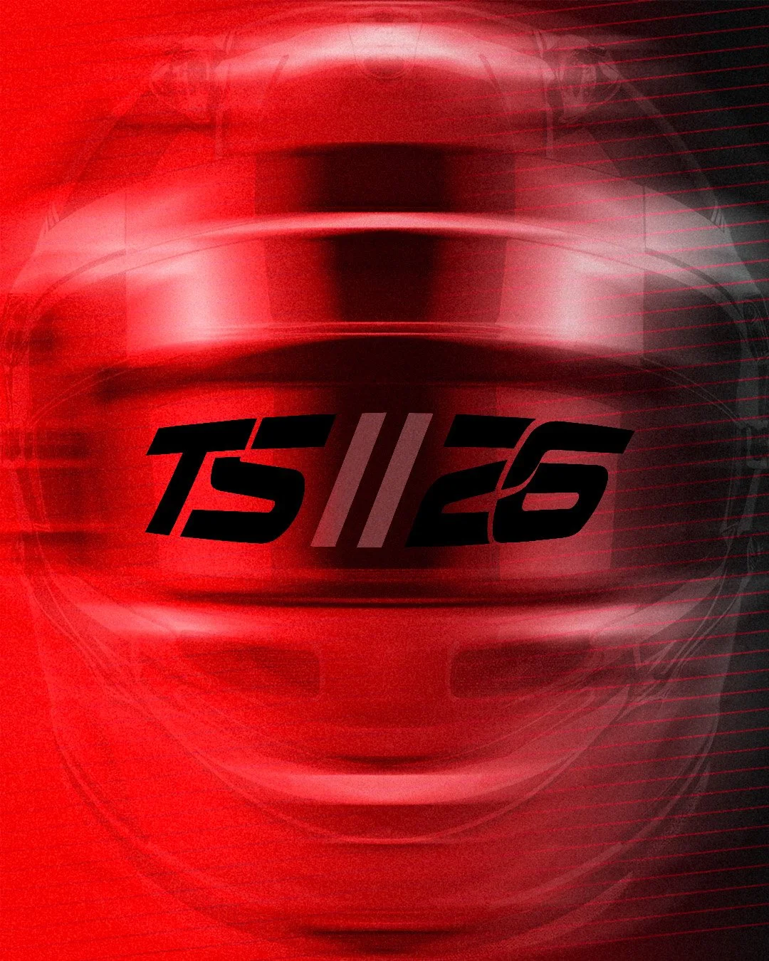 A red sports car with a sleek design seen through a camera motion blur effect, with the text "T5 116" prominently displayed in black and gray in the center.