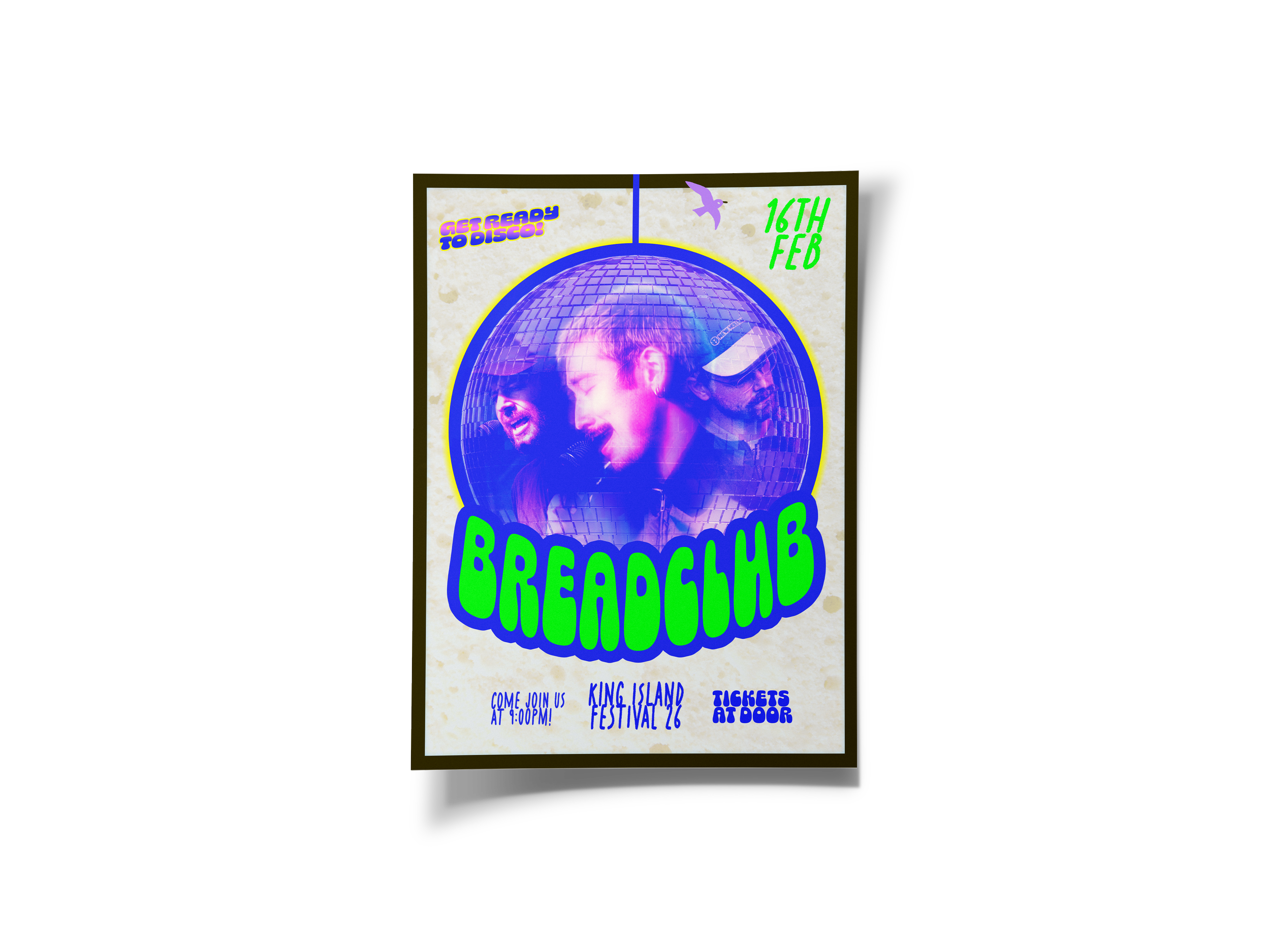 Band poster design for king island festival 2026, bread club is the bands name