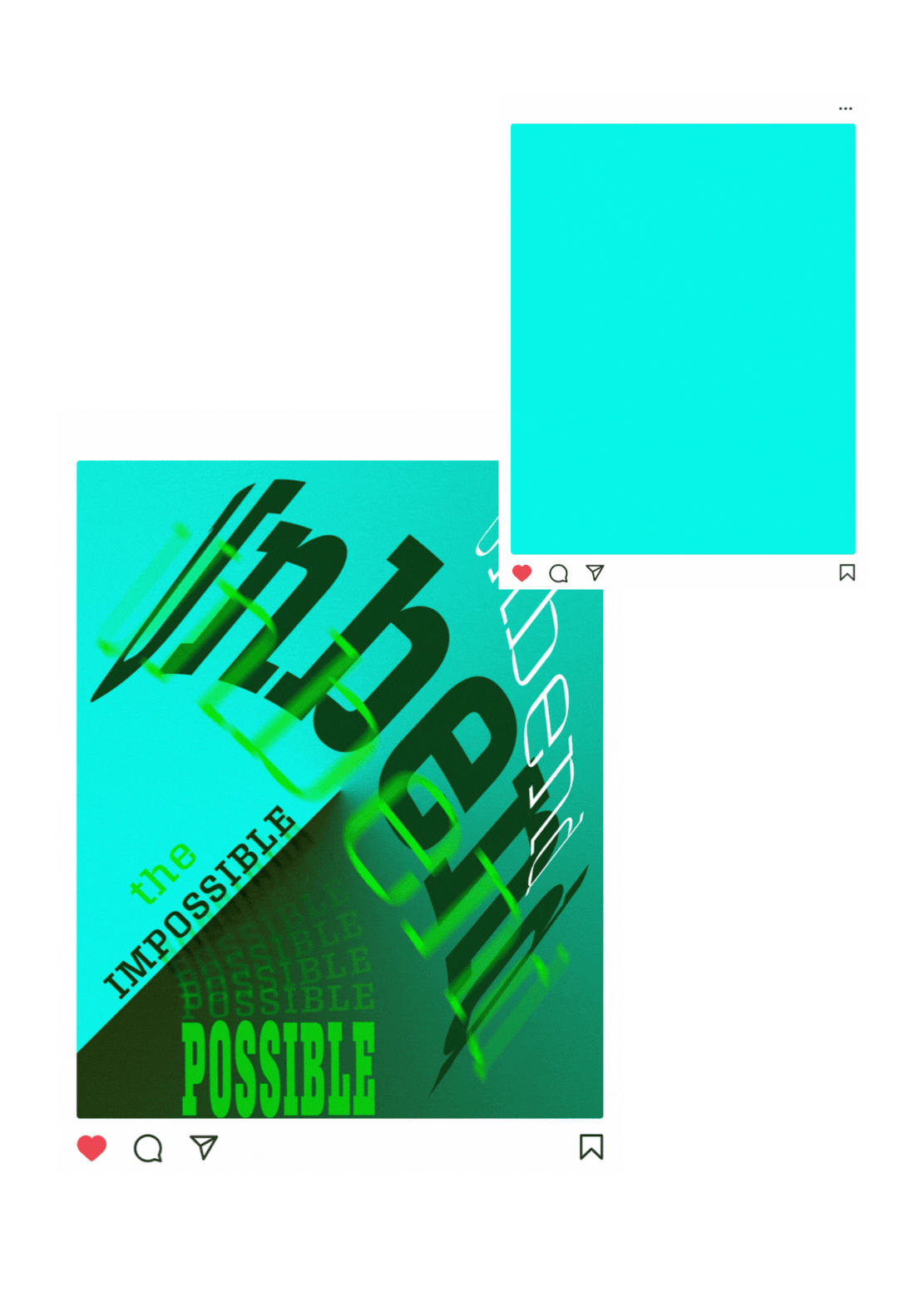 Graphic with text 'the IMPOSSIBLE' and 'POSSIBLE' in bold green font, with a diagonal pattern and 3D effects, alongside social media layout elements.