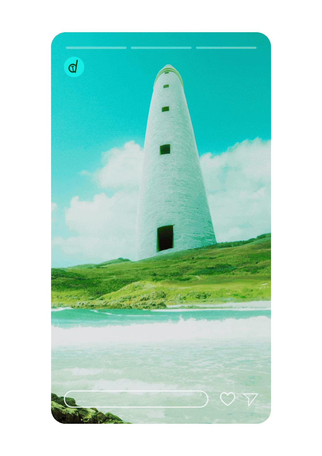 Tall, cylindrical lighthouse on a grassy hill near the ocean, with a partly cloudy sky in the background.