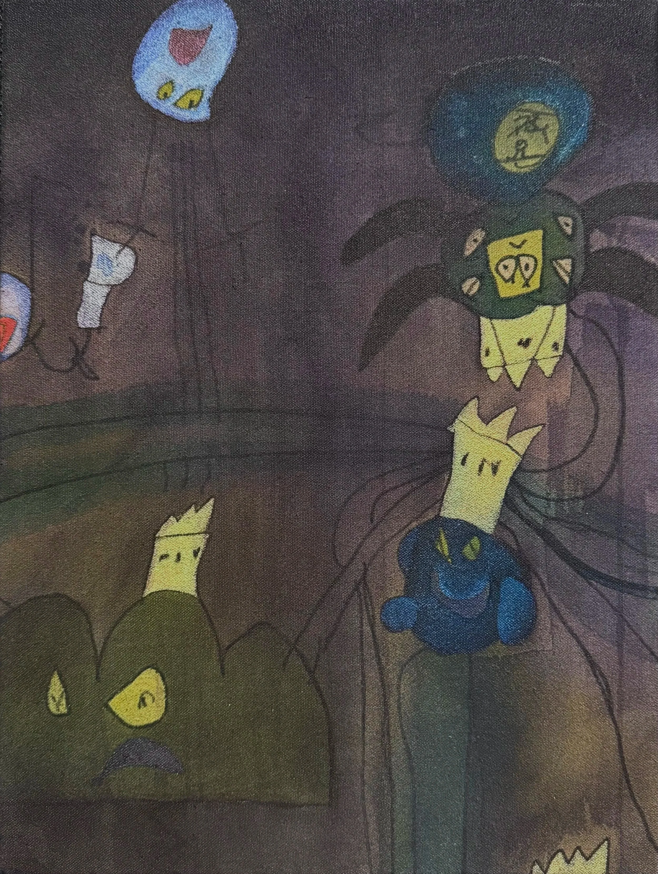 End the world, 2025, acrylic and ink on raw stretched canvas, 300 x 400 mm