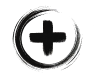 Black medical cross symbol with a magnifying glass overlay.