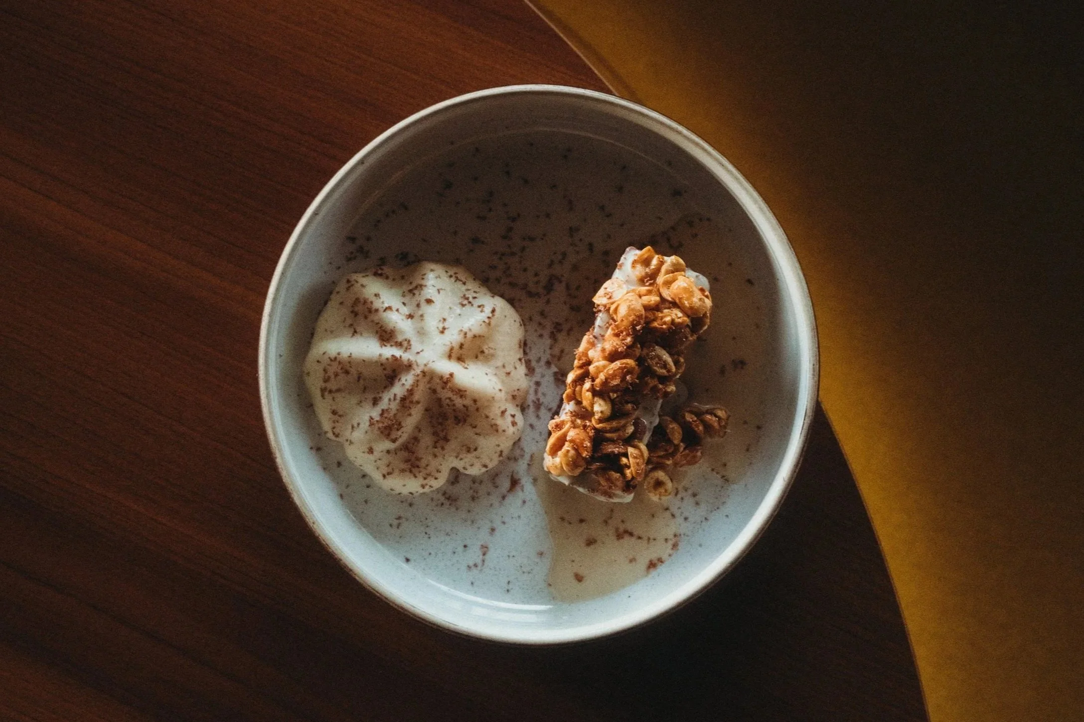 Dark Choco Semifreddo. Deli Devi Chocolate, tahini, toasted peanut cream, salted peanuts, glutenfree.