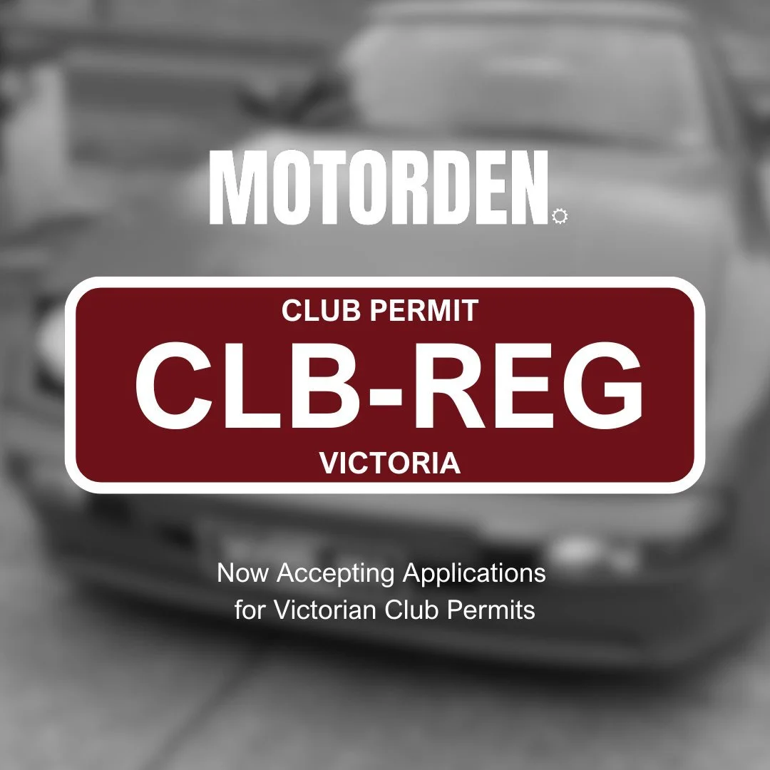 Motorden is now accepting Applications for Victorian Club Permits! 

If you&rsquo;re looking to utilise the Victorian Club Permit Scheme for your pride and joy, contact us via our Instagram or Facebook page to find out if your vehicle is suitable for