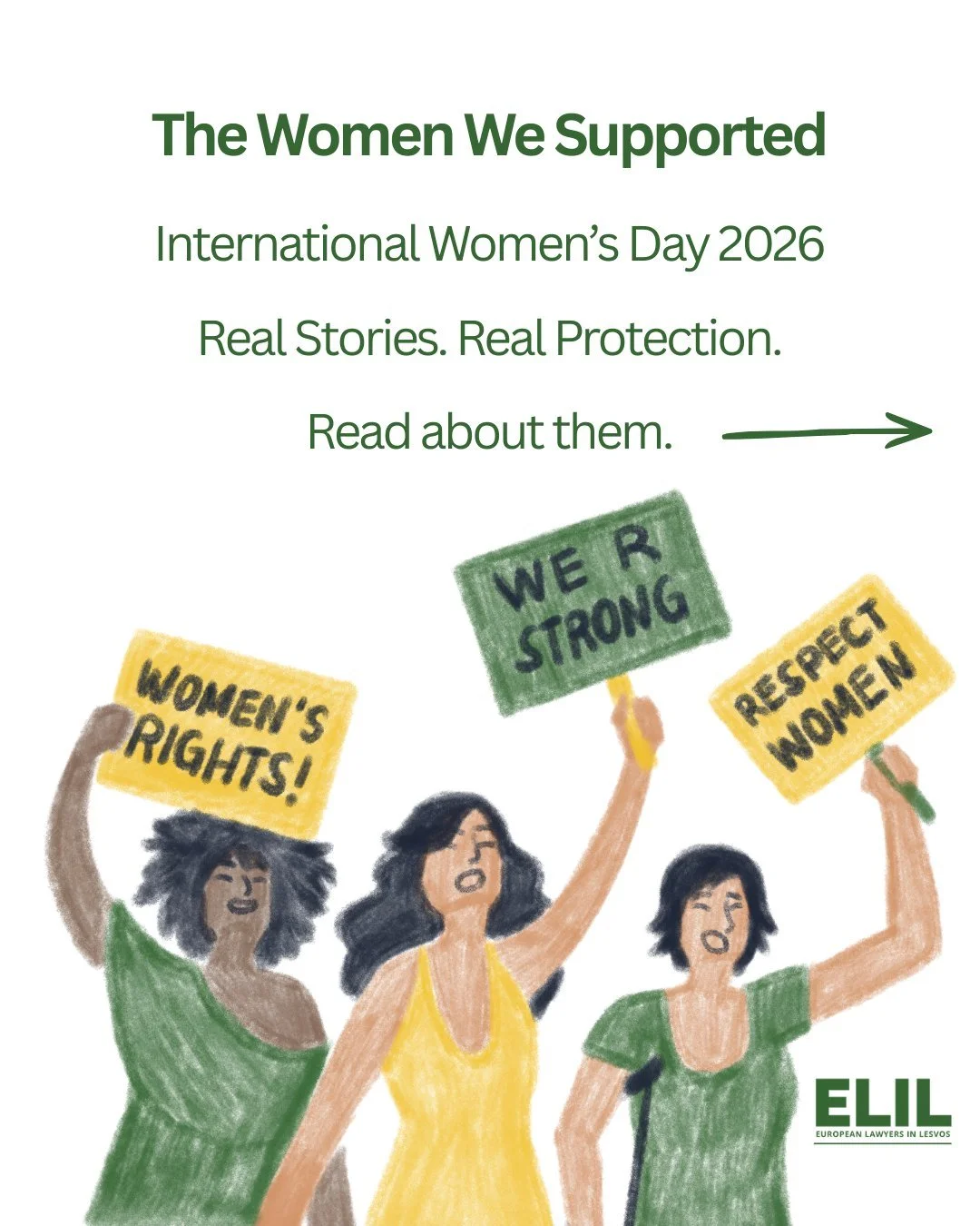 Today is International Women&rsquo;s Day.
We stand with women fighting for safety, dignity and their rights. Every woman deserves to live free from violence and fear.
Since 2016, ELIL has supported women seeking protection across Europe: survivors of