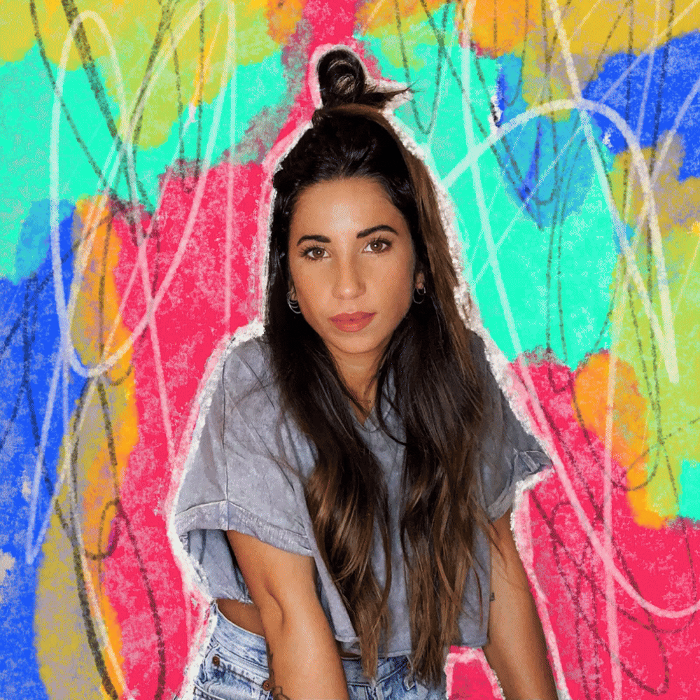 Sketching portrait of herself.