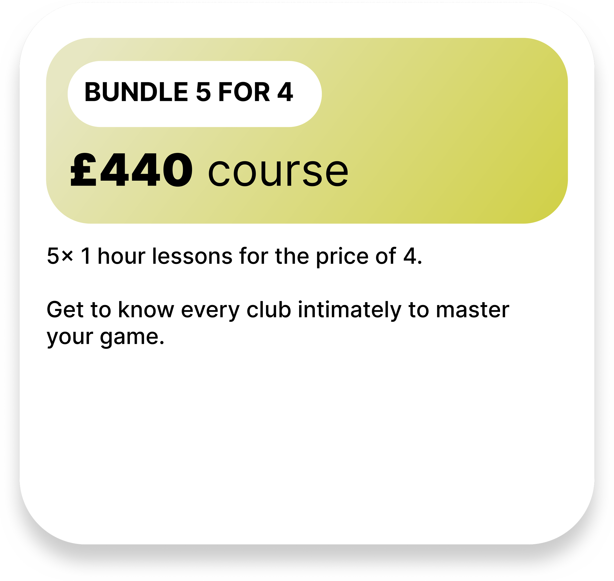 Promotion banner for a course bundle offering 5 one-hour lessons for the price of 4, costing £440.