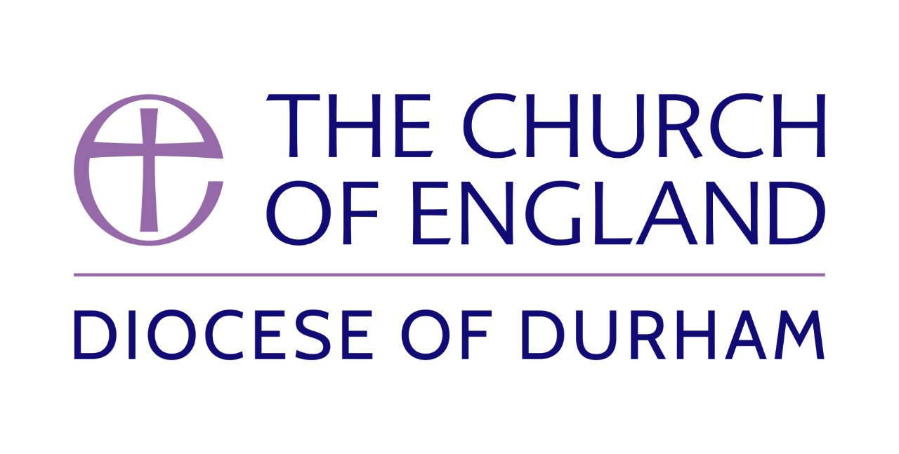 Logo of The Church of England Diocese of Durham, featuring a purple cross inside a purple circle and text in blue.