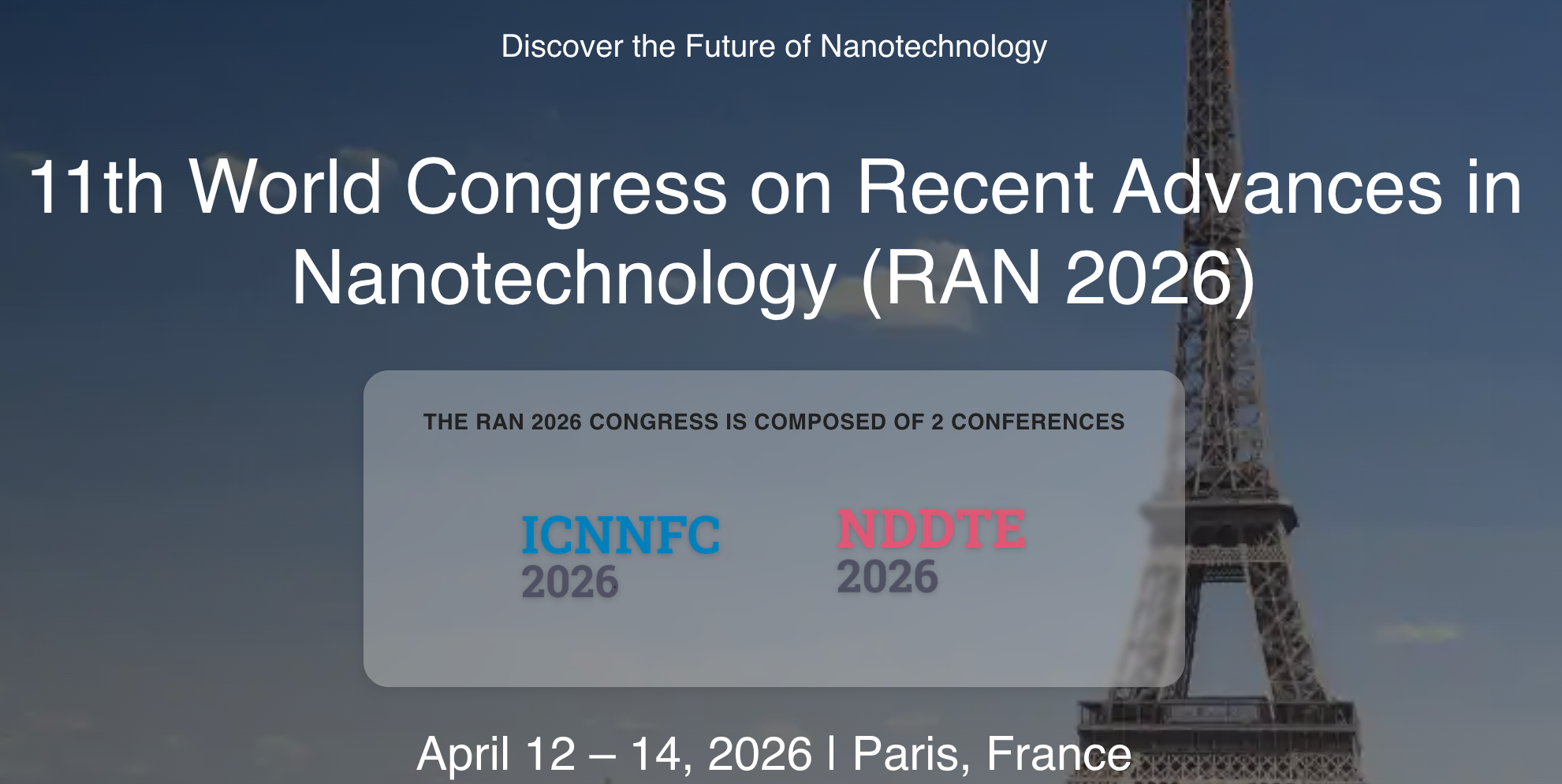 Dr Tapas Sen named as global plenary speaker at 11th World Congress on Recent Advances in Nanotechnology, Paris