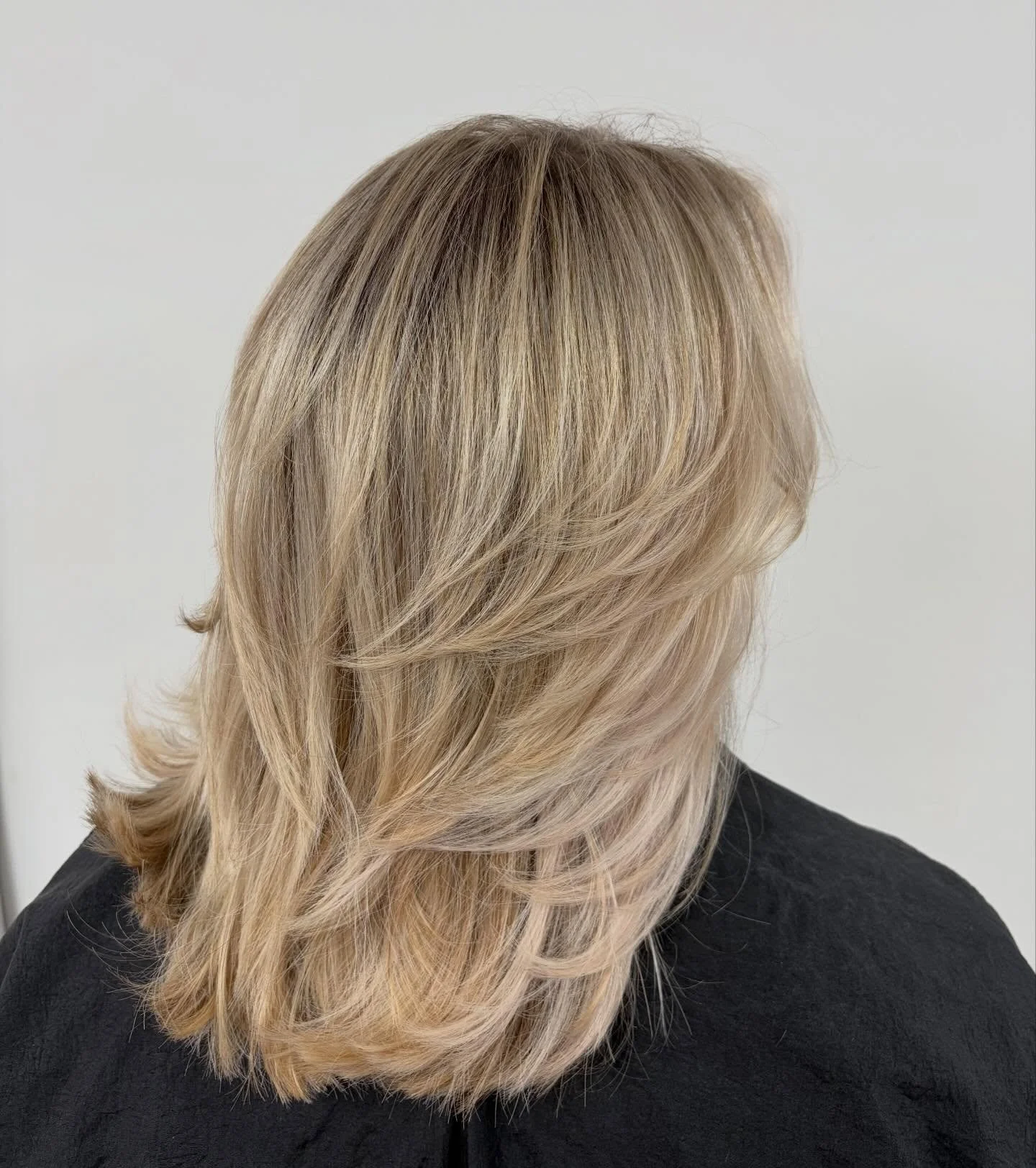 Fresh &amp; bright ✨
Full head of highlights, finished with a layered cut and blow dry 🤍 

#highlights #newhair #salon #freshtrim #blonde