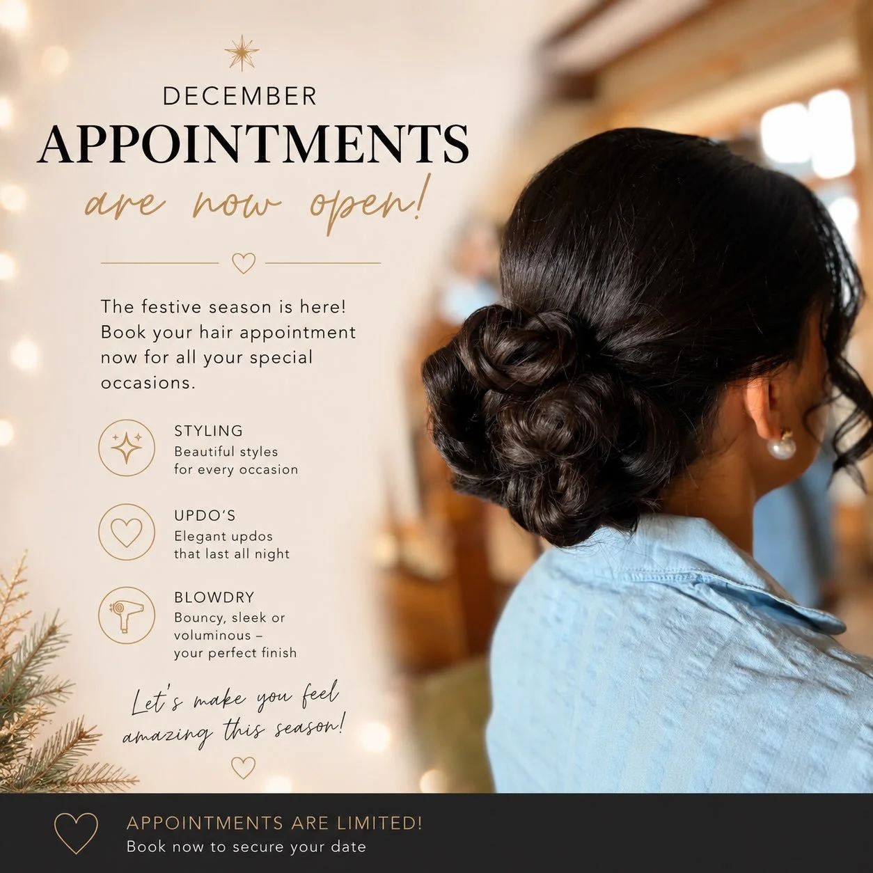 Appointment for December are now available! Book online or call on 01902373222 🍾🎄

#booknow #christmas #party #december #updohairstyles