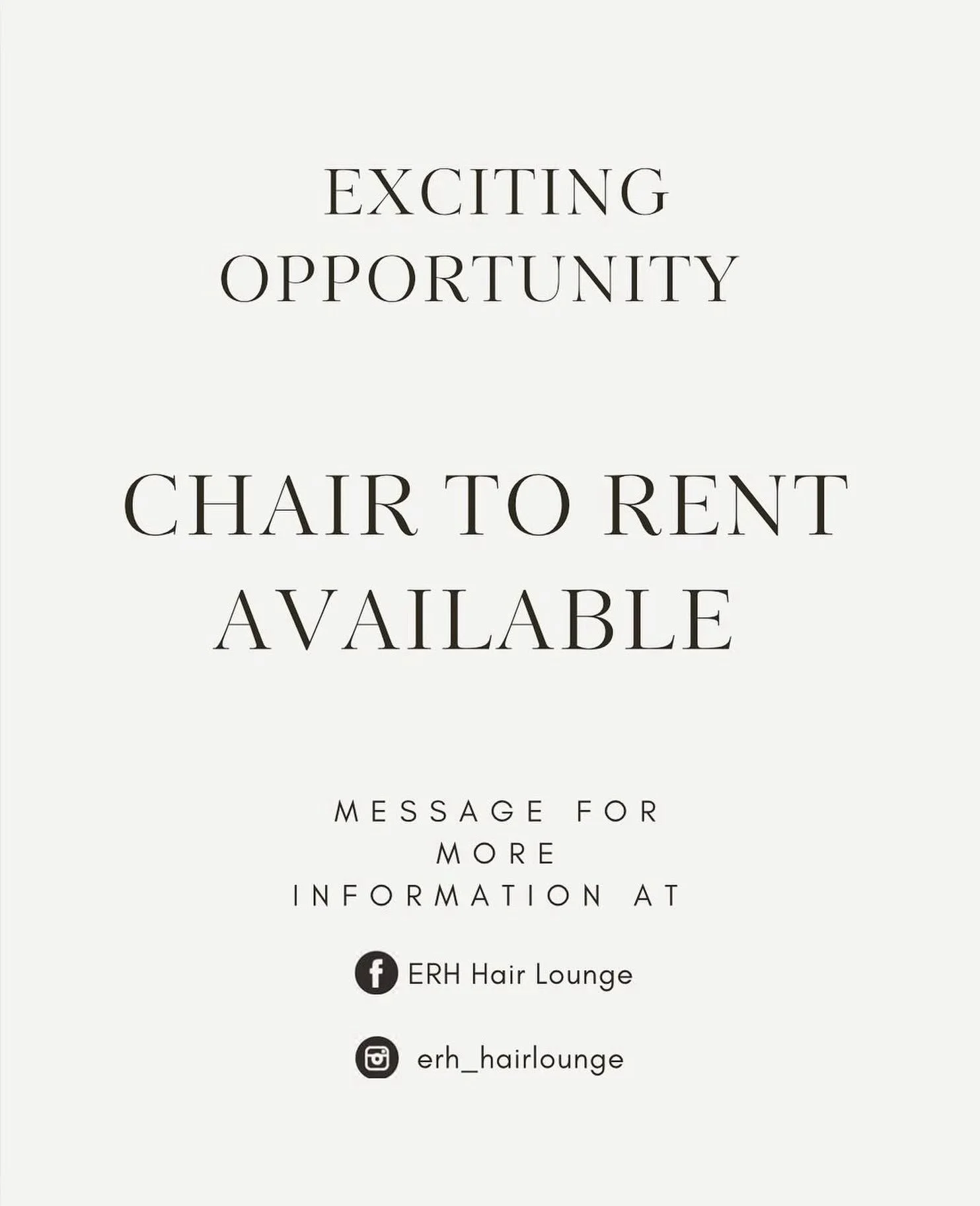 Rent a chair now available! Please message our page for more information 🎉

#beyouownboss #rentachair #newstart #newplace❤️