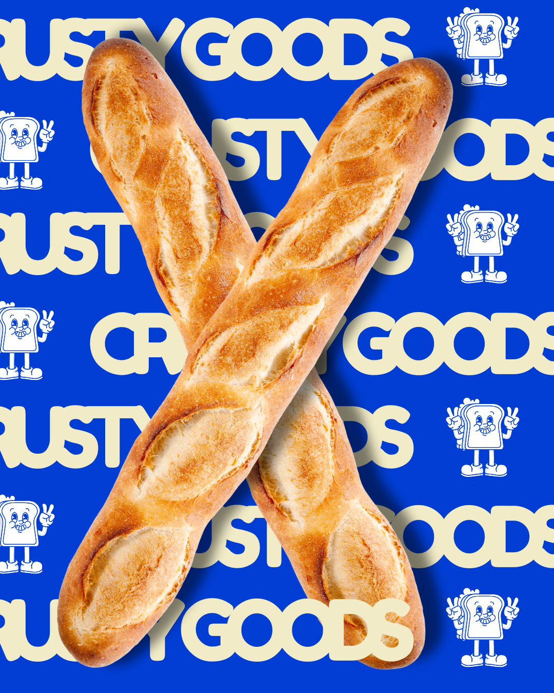 Visual brand identity design (logo, colour palette, typography) and content creation for a bakery called ‘Crusty Goods”