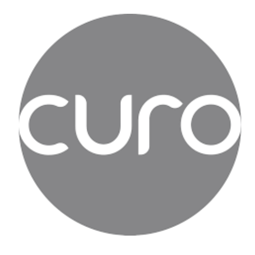 Gray circular logo with the word 'curo' in lowercase letters