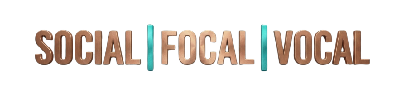 3D text reading 'SOCIAL', 'FOCAL', and 'VOCAL' separated by vertical bars.