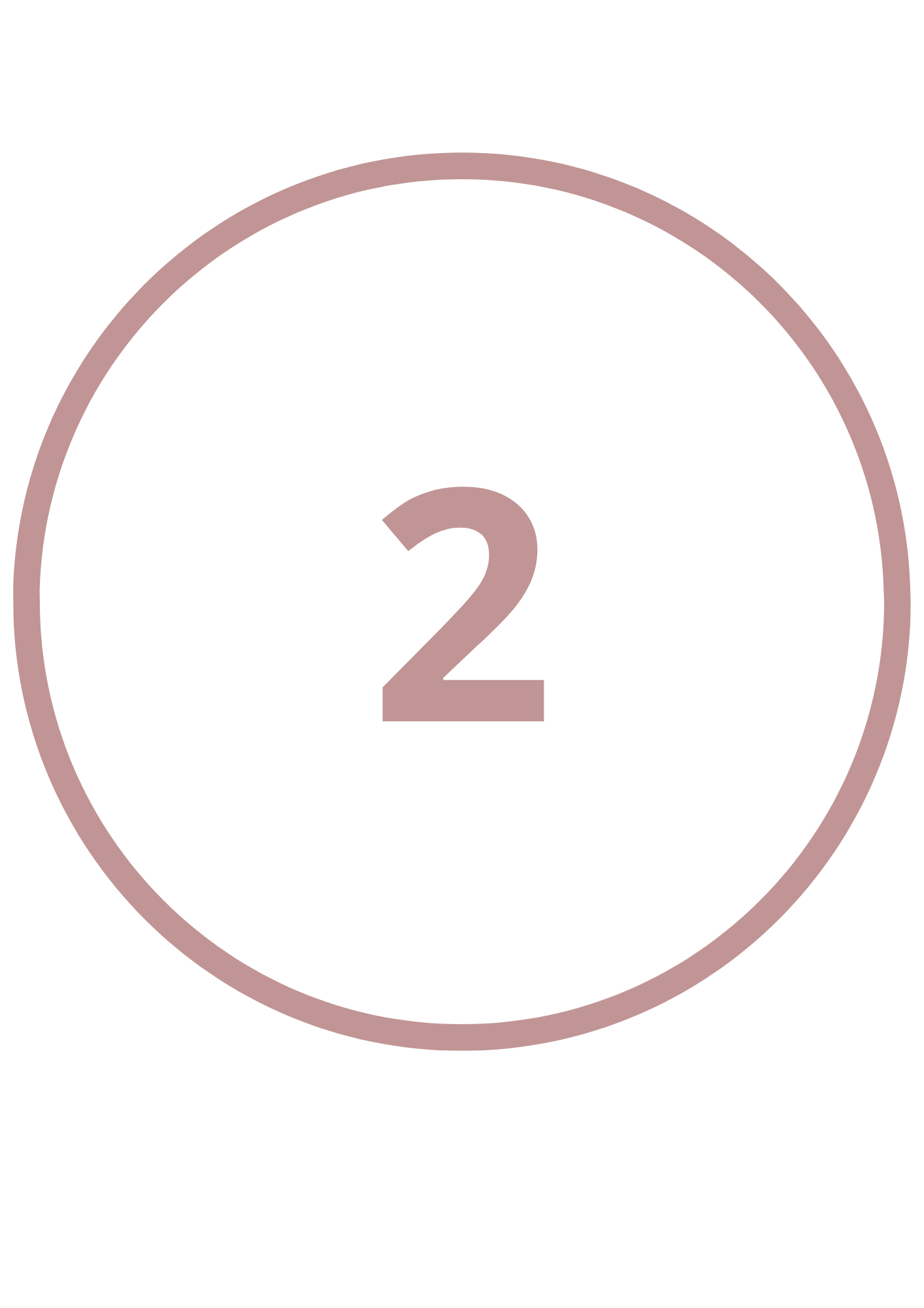 Ein schwarzes Element mit einem großen, hellrosafarbenen Kreis und der Nummer 2 in der Mitte.