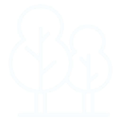 Line drawing of two stylized trees with a black background.