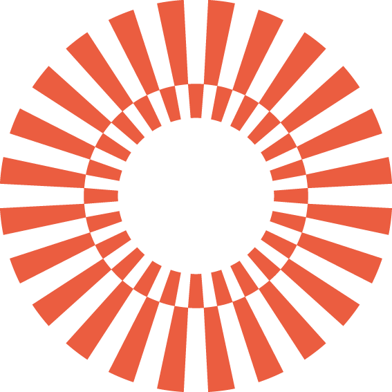 Circular pattern with alternating black and red-orange rectangular segments radiating outward from the center