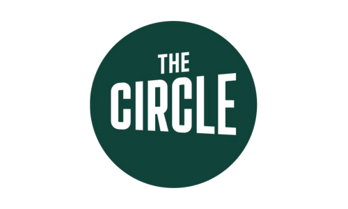 A green circle with the words 'THE CIRCLE' in black text inside it.