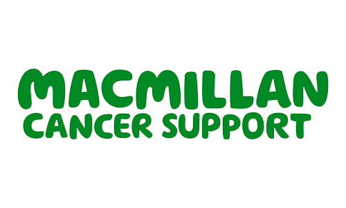 MacMillan Cancer Support logo with green text and a small red ribbon.