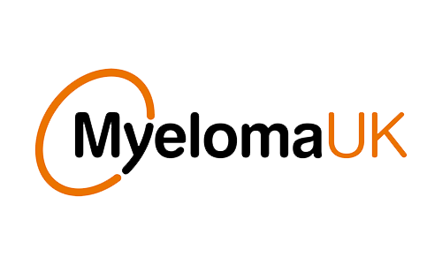 Myeloma UK logo with black text and an orange arc around the 'C' in Myeloma.
