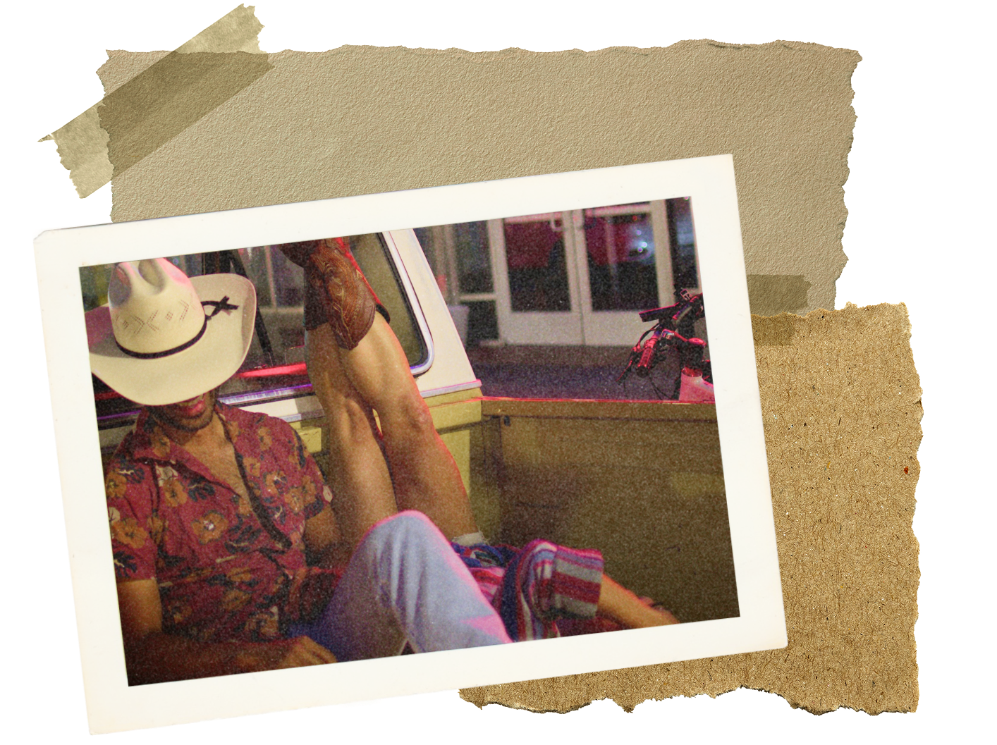 Polaroid of people on the back of a pickup truck