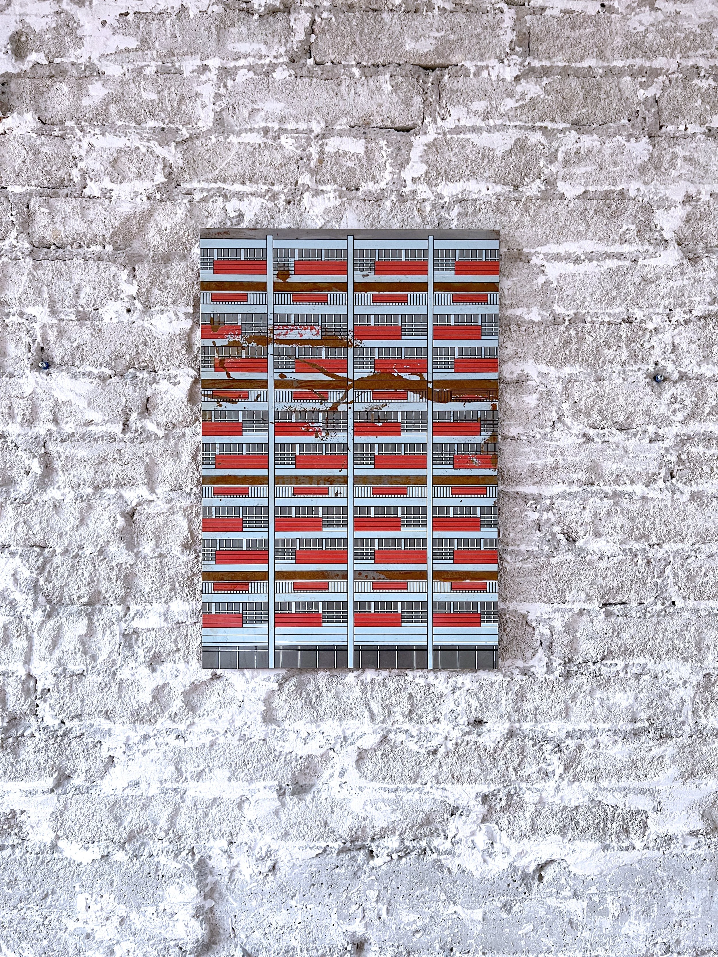 Centro Urbano Pdte Alemán
03104 Mexico City, CDMX
Screenprint on steel with enamel paint and controlled rust.
