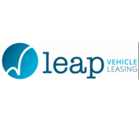 Logo for Leap Vehicle Leasing featuring a circular icon and text.