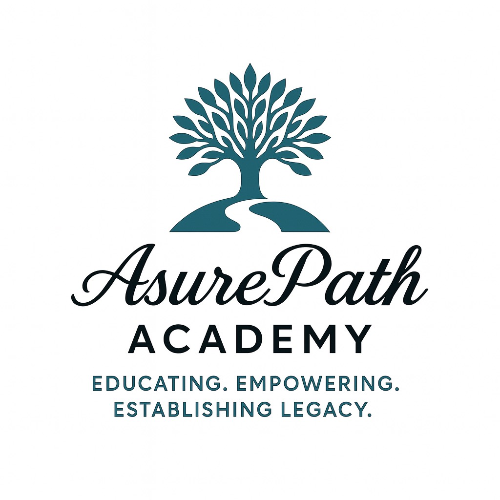 Logo for AsurePath Academy featuring a stylized tree with multiple branches and leaves, and the text 'AsurePath Academy' with the tagline 'Educating. Empowering. Establishing Legacy.'