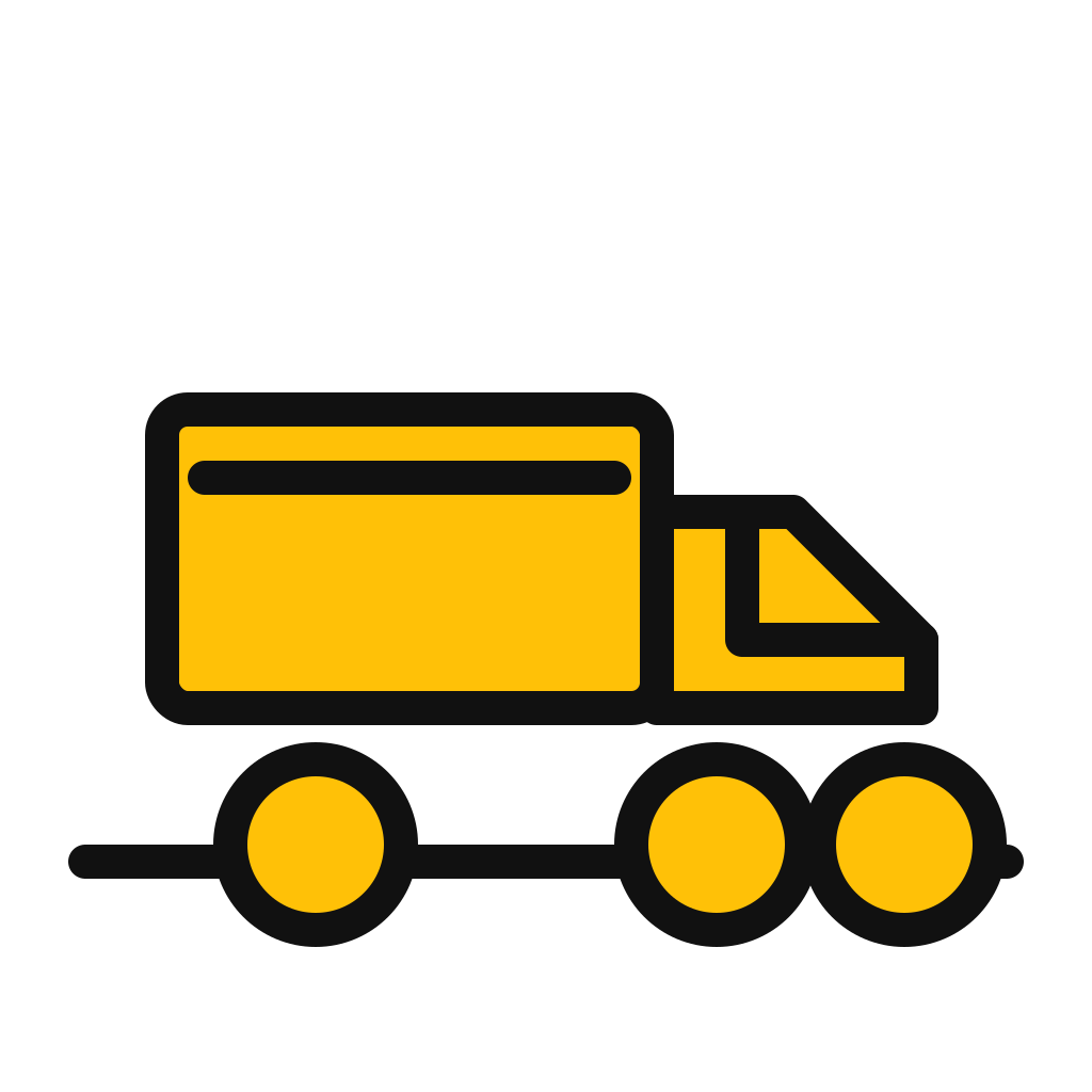 Icon of a yellow delivery truck with black outline on a black background.