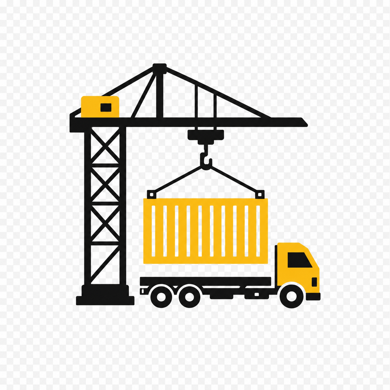 Icon of a construction crane lifting a container onto a truck.