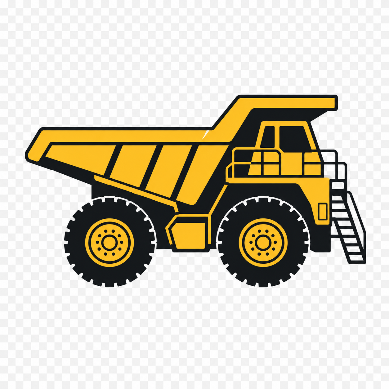 Illustration of a large yellow and black dump truck with a ladder on the front.