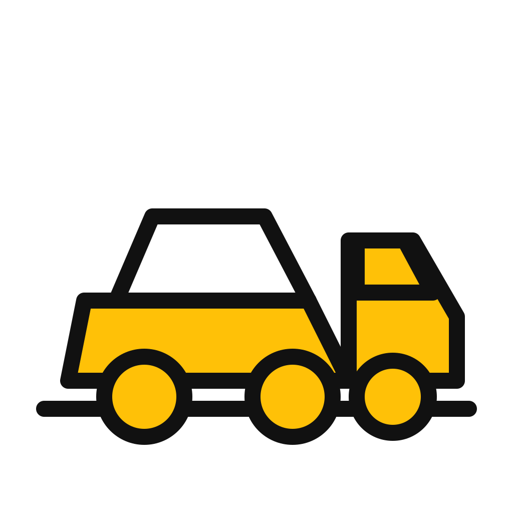 Simple illustration of a yellow front loader construction vehicle with black outlines.