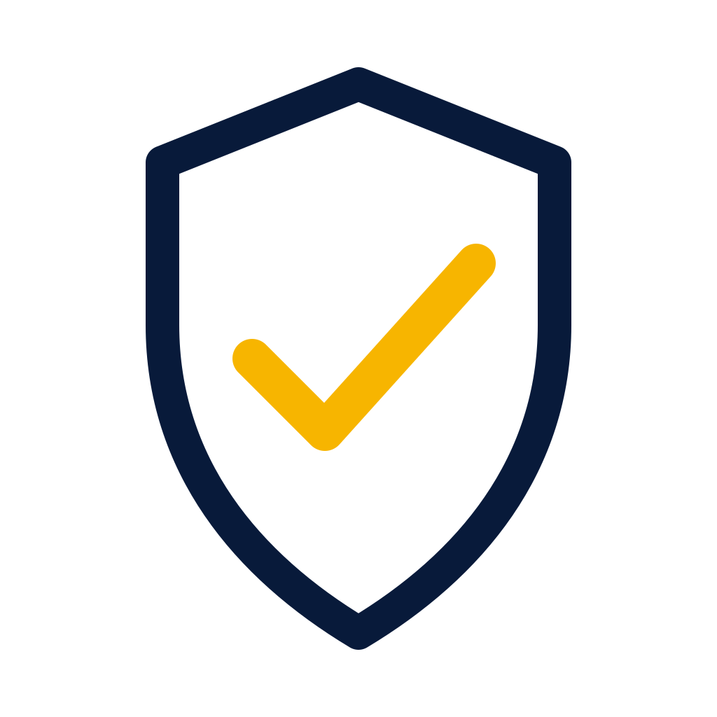 Shield icon with a gold check mark in the center.