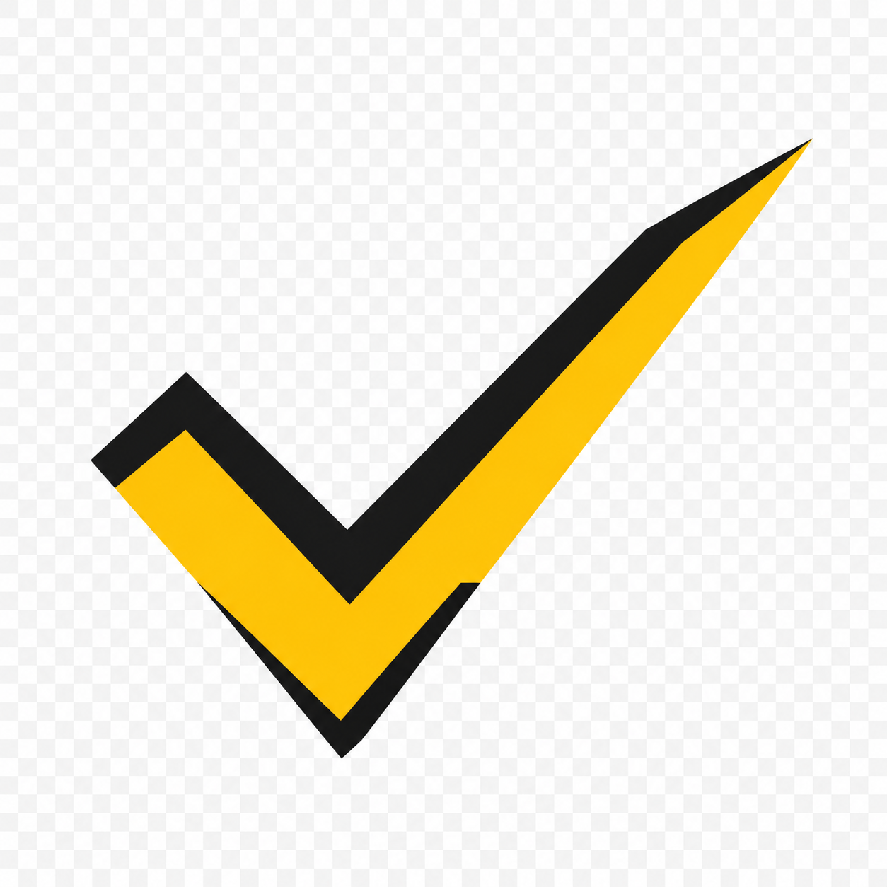 Yellow and black check mark on transparent background.
