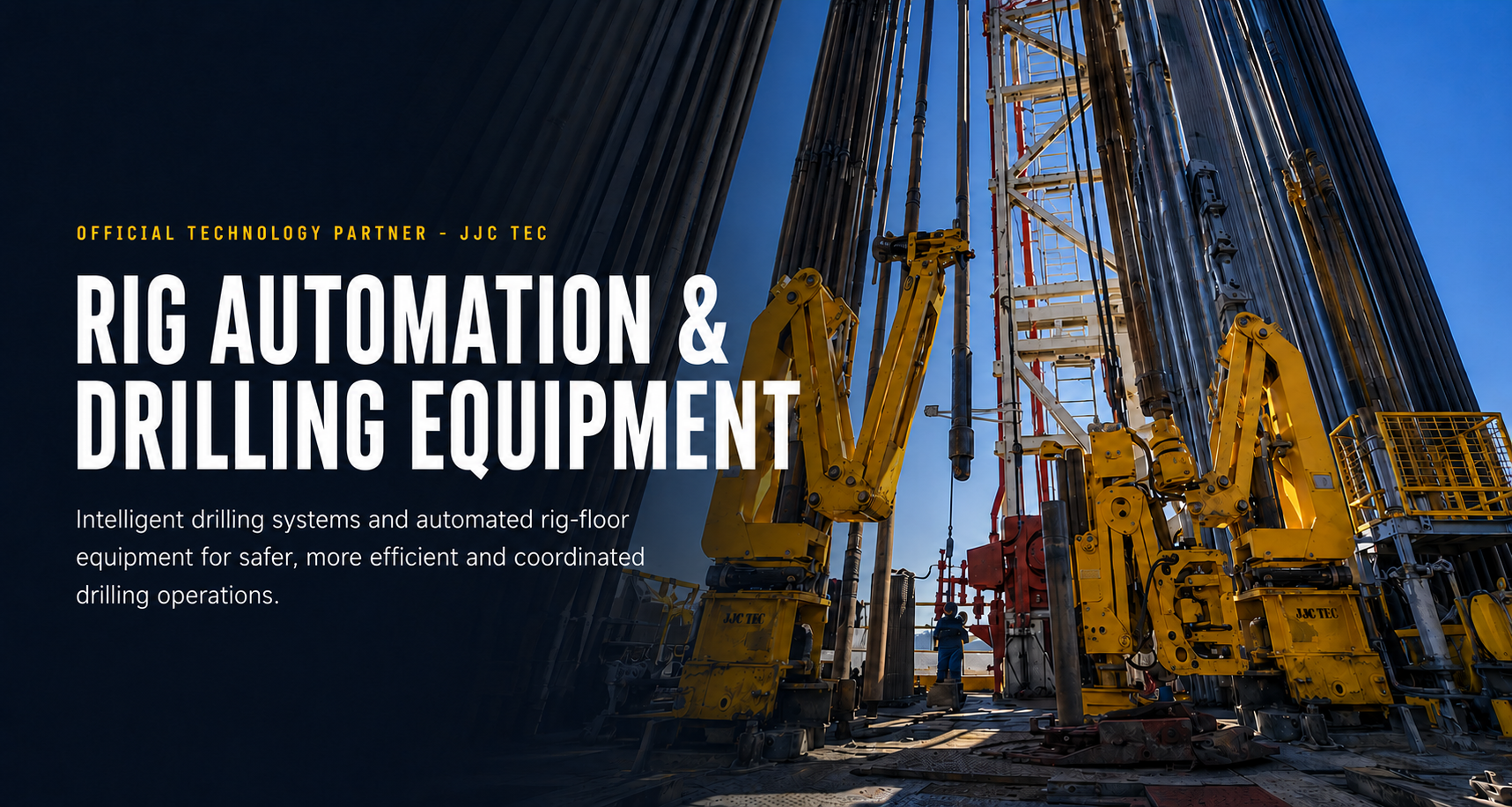 Offshore oil drilling platform with large yellow robotic rigs and structural equipment during daylight