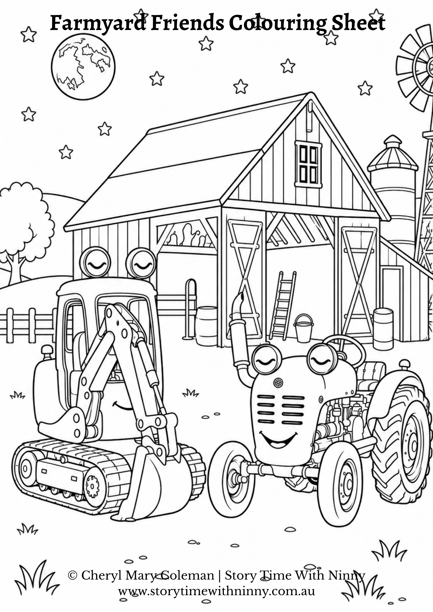 Black and white colouring sheet 3 of Farmyard Friends?  Story Time With Ninny.