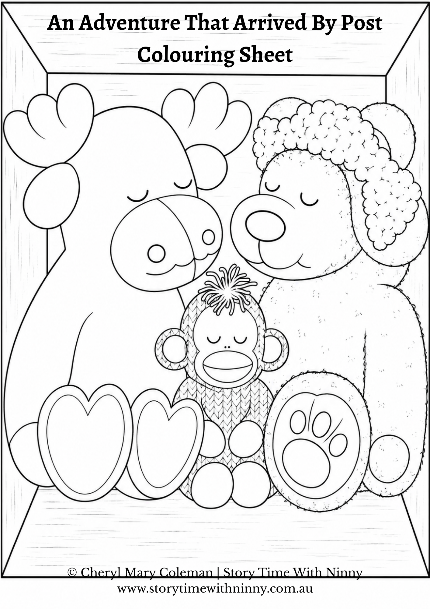 An Adventure that Arrived by Post colouring sheet activity sleeping at last, Story Time With NInny.
