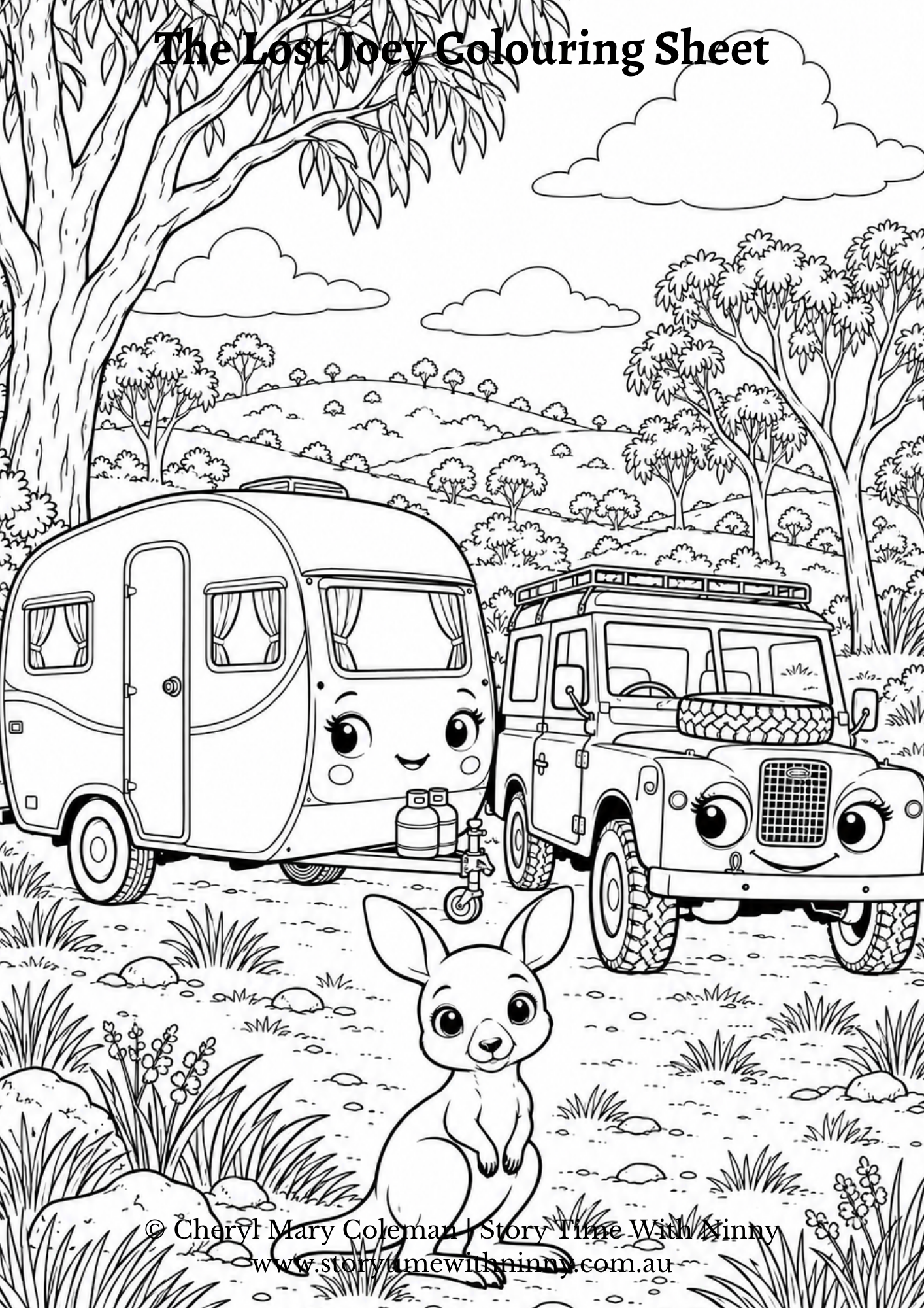 Free colouring sheeting featuring Leni, Pip and the lost joey.