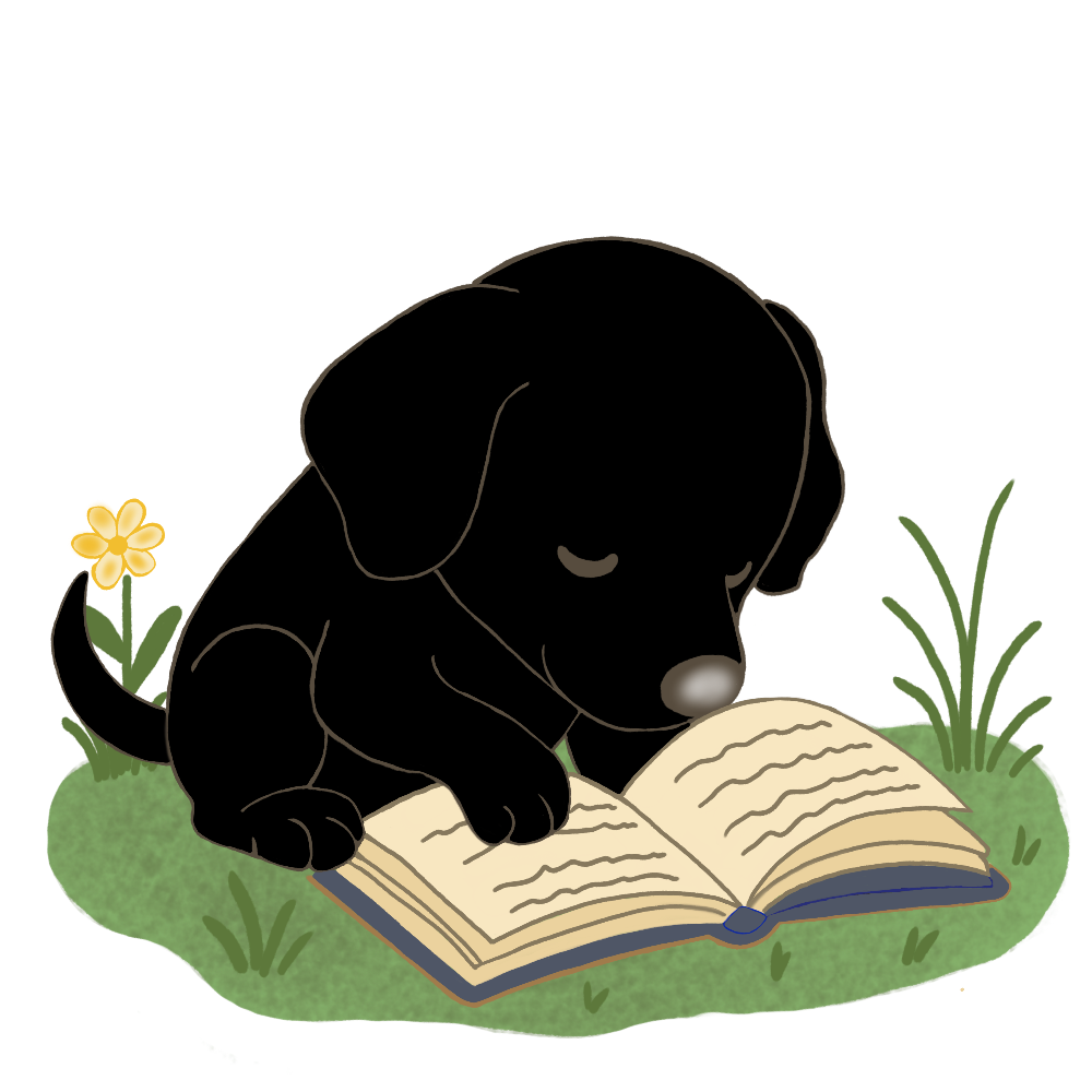 Jet the Lively Labrador turning a book page with his nose