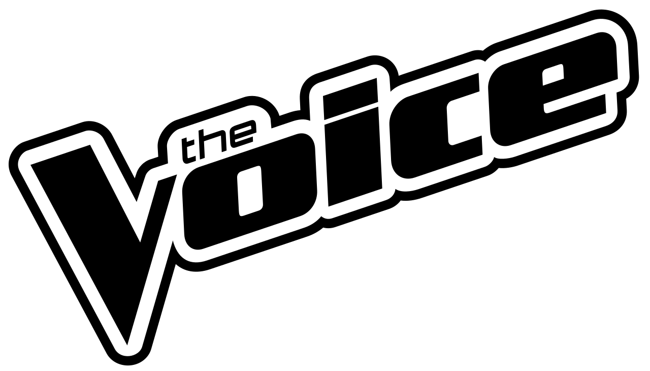 Das Logo von 'The Voice' in weißer Schrift auf schwarzem Hintergrund.