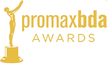 Logo der PromaxBDA Awards, mit einem goldenen Emmy-Statue und goldener Schrift auf schwarzem Hintergrund